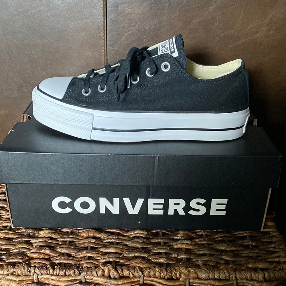 New in box black platform Converse
